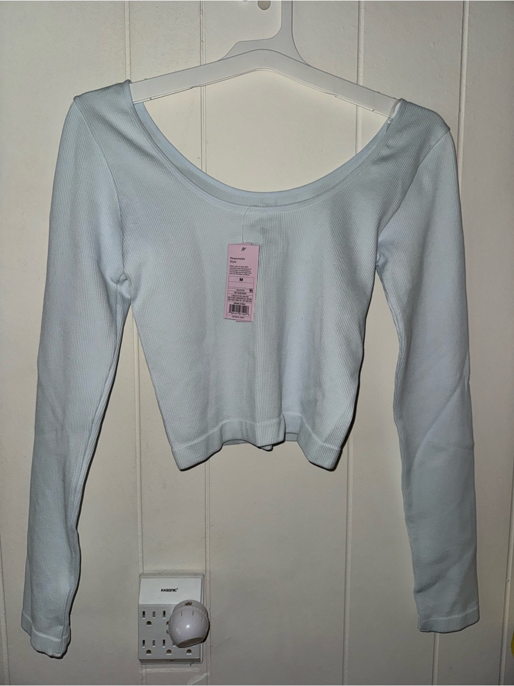 wild fable Light Blue Ribbed Long-Sleeve Crop Top